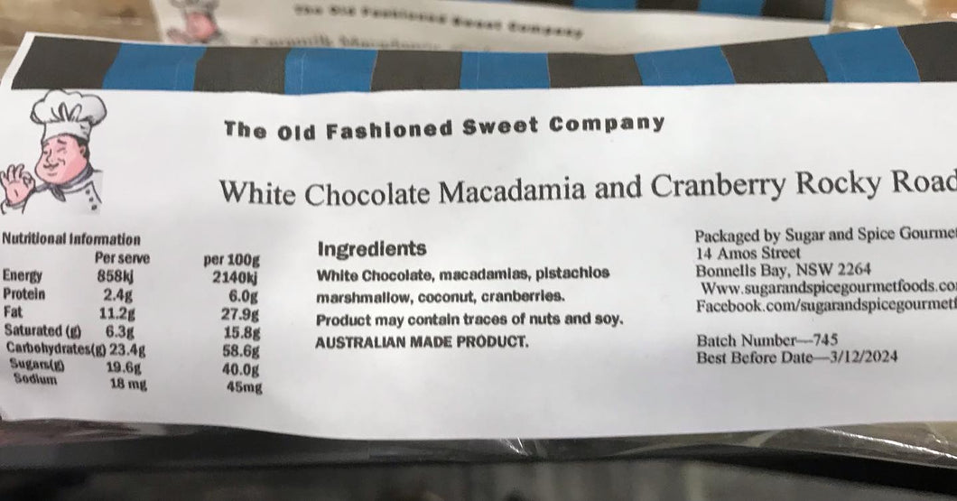 White Chocolate Macadamia and Cranberry Rocky Road